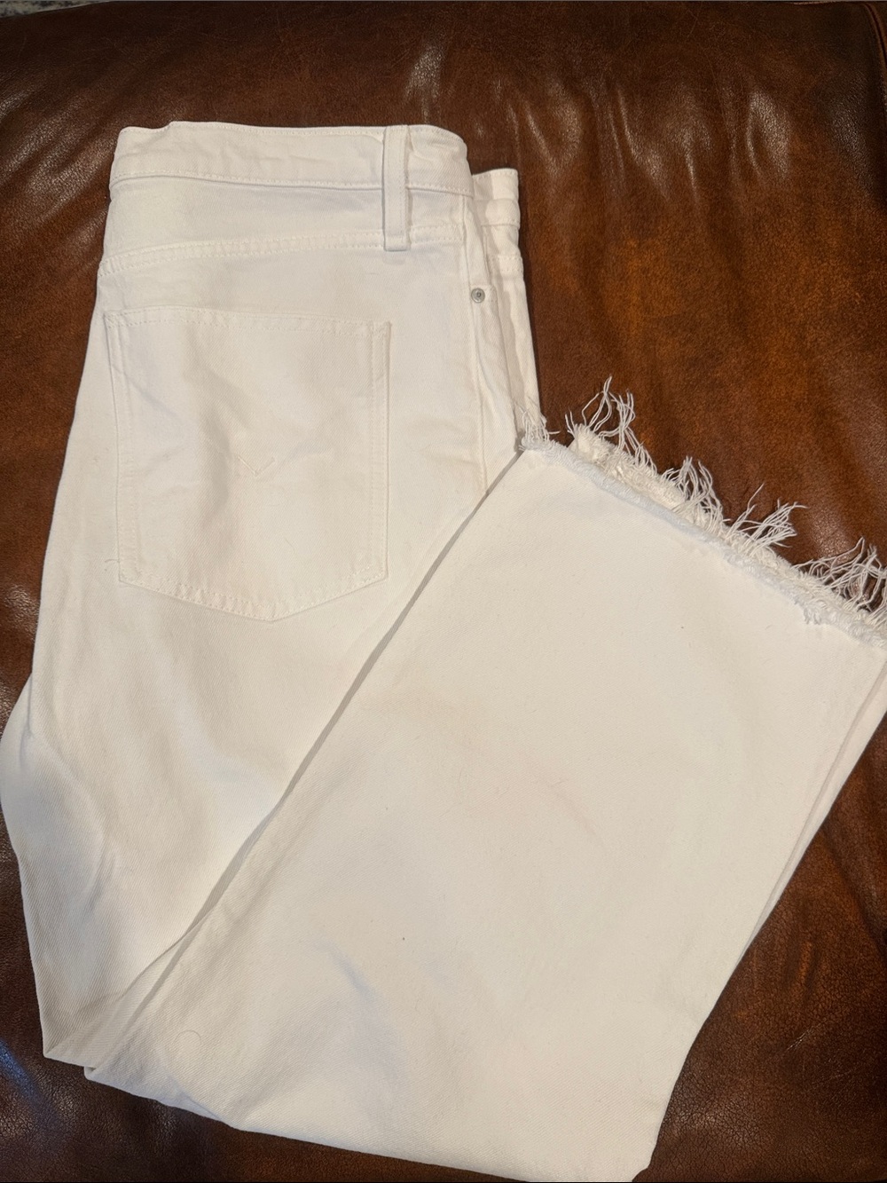 Hudson Jeans White Frayed Hem Cropped Jeans